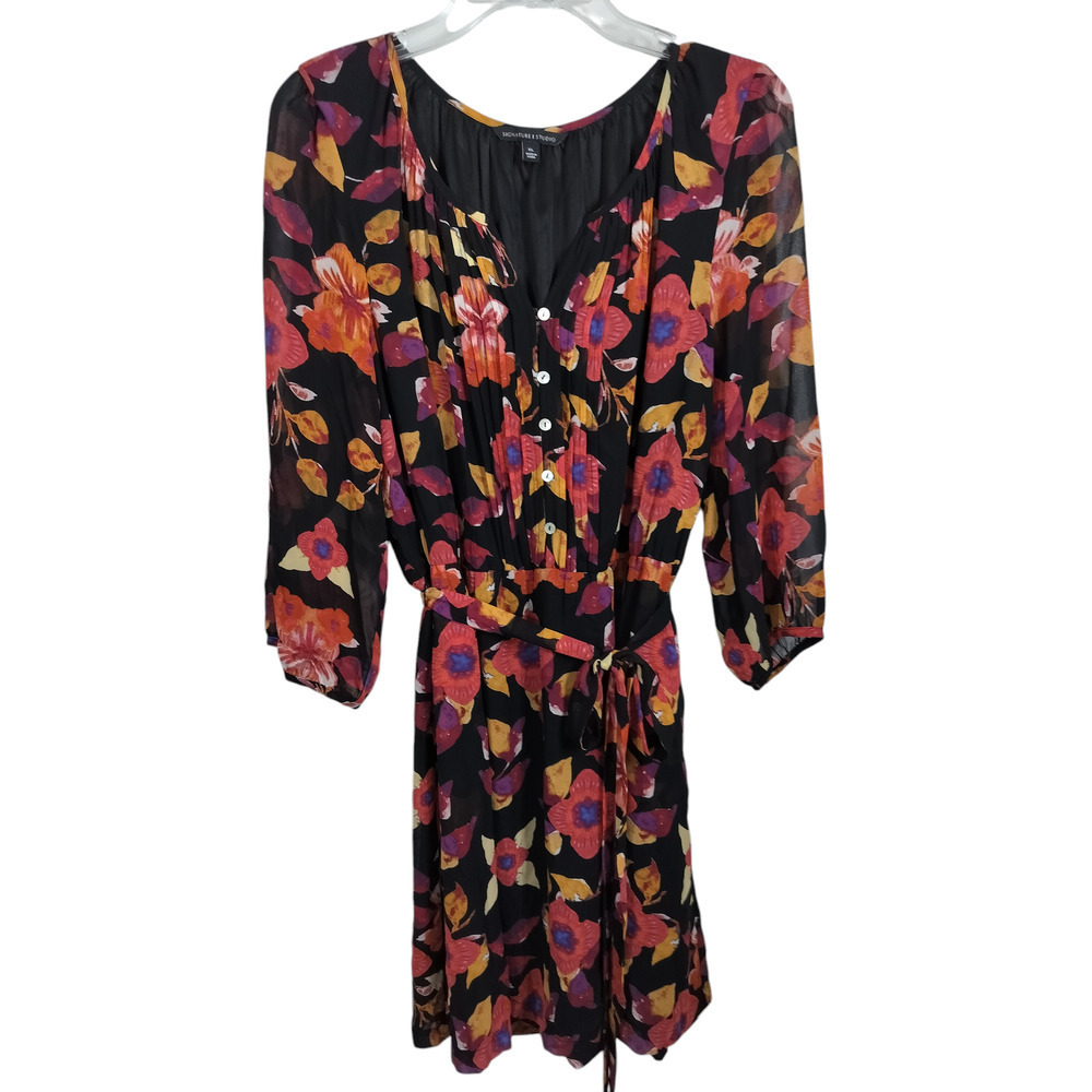 3196) Signature Studio Multicolor Floral Belted Midi Dress Size XL
